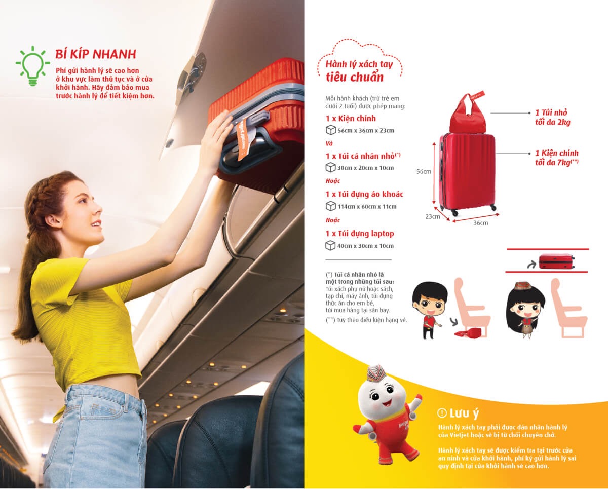 Quy định của Vietjet Air về balo xách tay có được mang lên máy bay